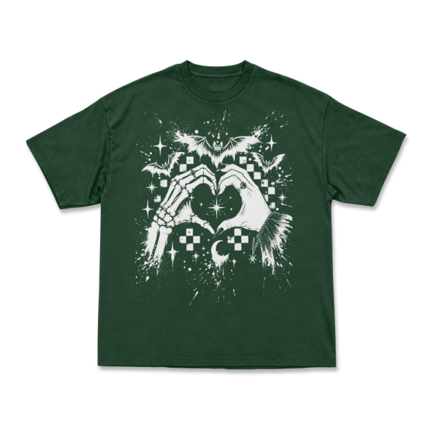 Gothic Skeleton Hand Heart Round Neck Graphic Print T-Shirt - Green - US16-18(2XL) - image 9