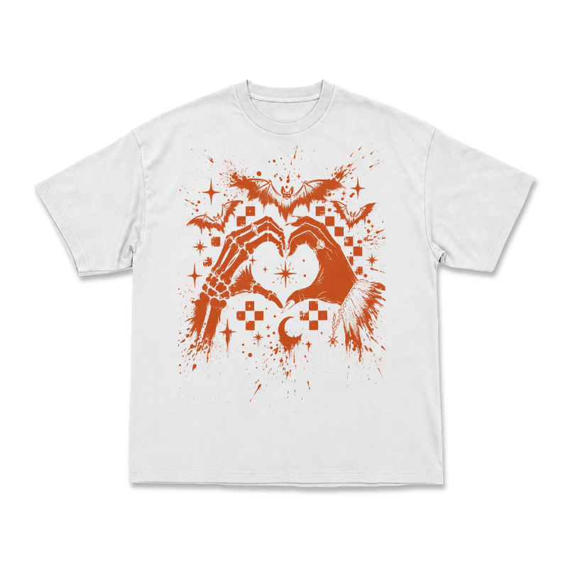 Gothic Skeleton Hand Heart Round Neck Graphic Print T-Shirt - White - US16-18(2XL) - image 8