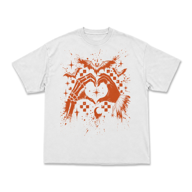 Gothic Skeleton Hand Heart Round Neck Graphic Print T-Shirt - White - US16-18(2XL) - image 8