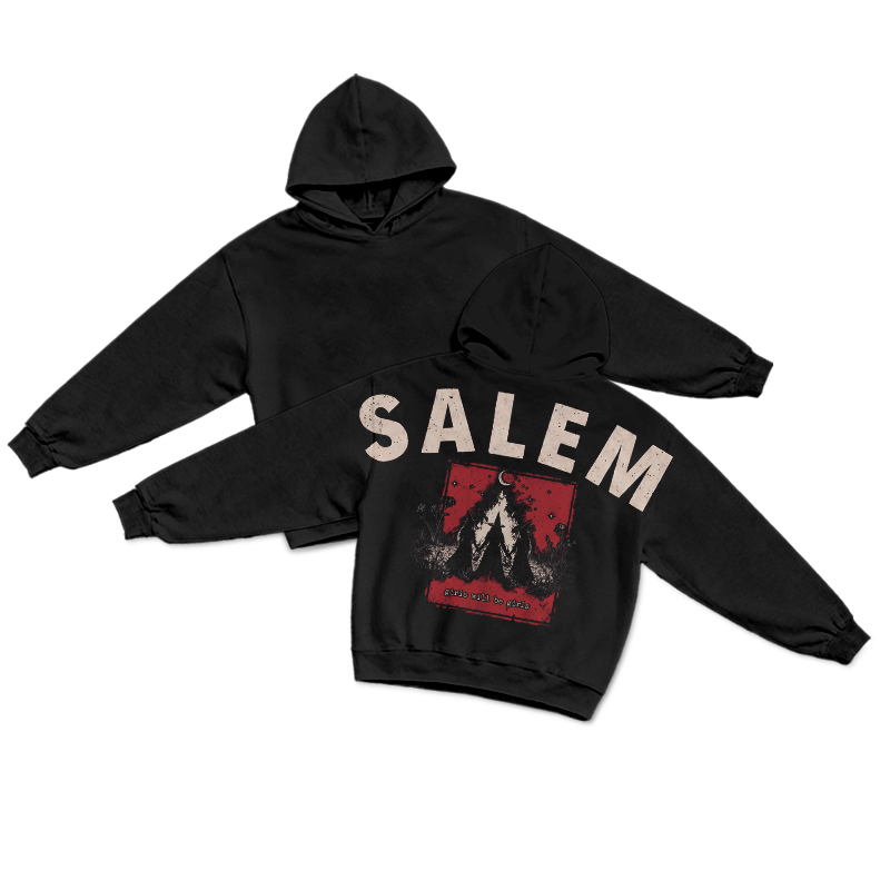 Vintage Salem Distressed Print Long Sleeve Graphic Print Hoodie - Black - US16-18(2XL) - image 1