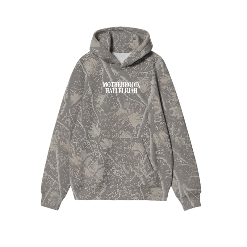 Vintage Camo MOTHERHOOD HALLELUJAH Graphic Print Causal Hoodie - Dark Grey Camo - US32-34(5XL) - image 2