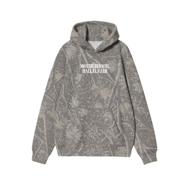 Vintage Camo MOTHERHOOD HALLELUJAH Graphic Print Causal Hoodie - Dark Grey Camo - US32-34(5XL) - image 2