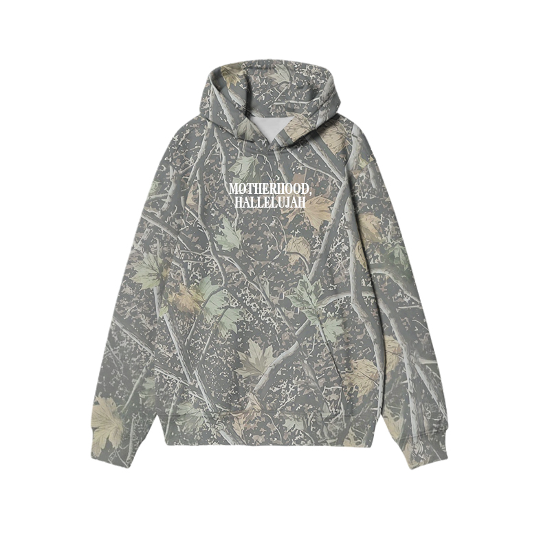 Vintage Camo MOTHERHOOD HALLELUJAH Graphic Print Causal Hoodie - Army Green Camo - US32-34(5XL) - image 1