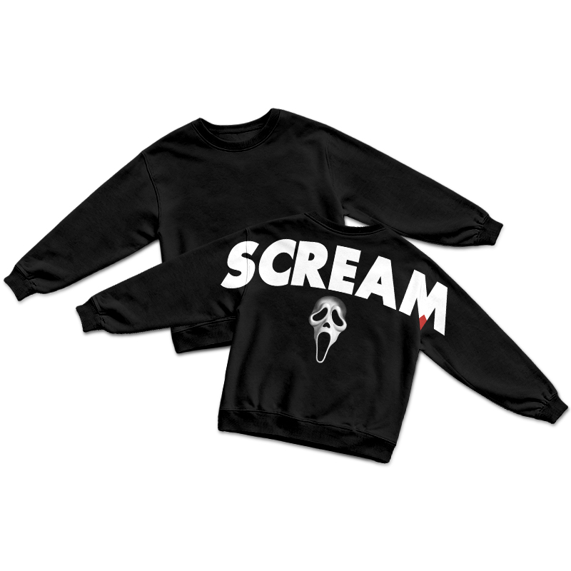 Streetwear SCREAM Mask Graphic Round Neck Sweatshirt - Black - US16-18(2XL) - image 2