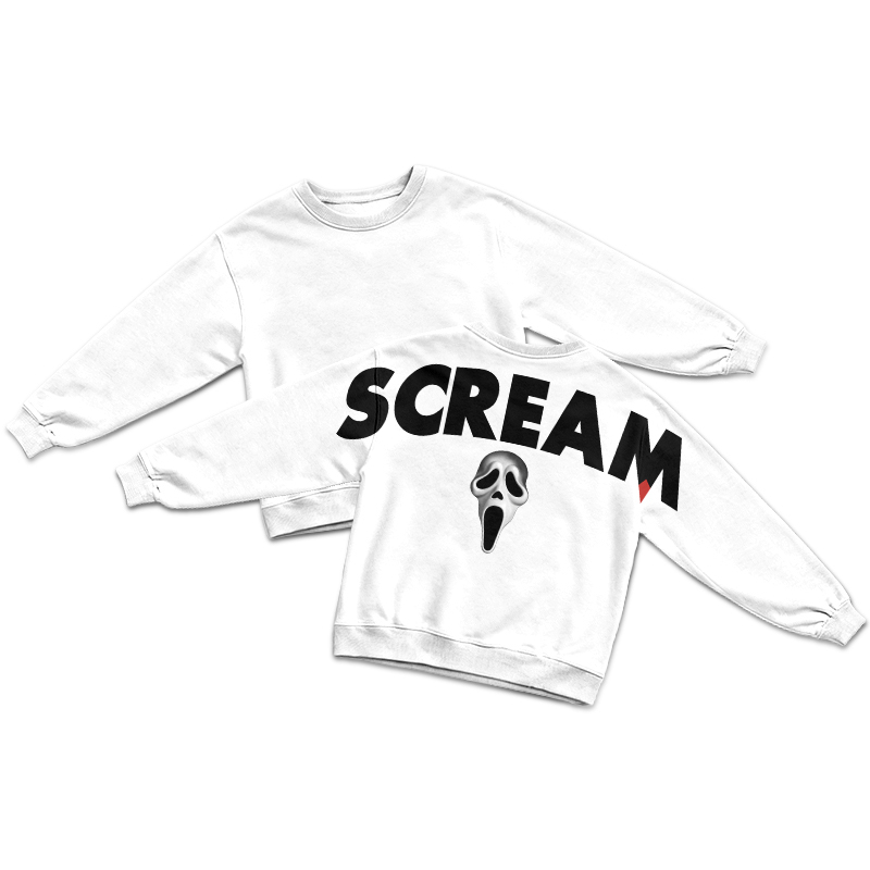 Streetwear SCREAM Mask Graphic Round Neck Sweatshirt - White - US16-18(2XL) - image 1