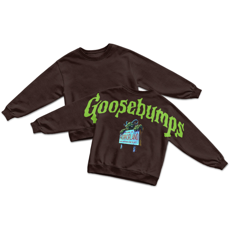 Vintage Goosebumps Back Graphic Round Neck Sweatshirt - Coffee - US16-18(2XL) - image 1