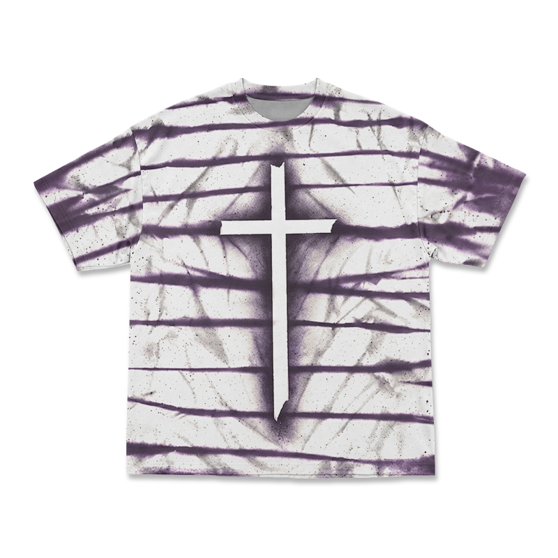 Gothic Cross Tie Dye Round Neck Print T-Shirt - White - 3XL - image 2