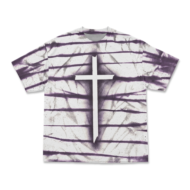 Gothic Cross Tie Dye Round Neck Print T-Shirt - White - 3XL - image 2