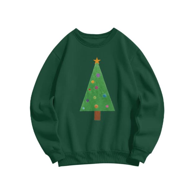 Casual Christmas Tree Graphic Round Neck Sweatshirt - Dark Green - US16-18(2XL) - image 2