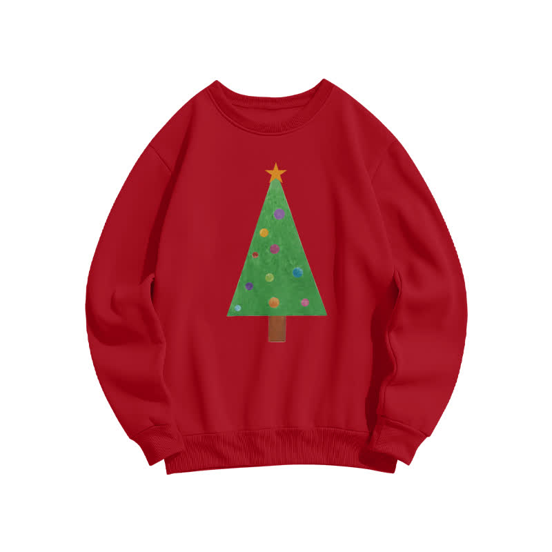 Casual Christmas Tree Graphic Round Neck Sweatshirt - Red - US16-18(2XL) - image 1