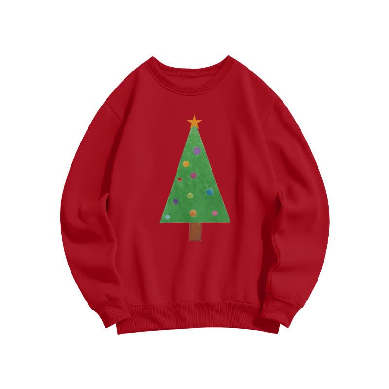 Casual Christmas Tree Graphic Round Neck Sweatshirt - Red - US16-18(2XL) - image 1