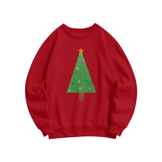 Casual Christmas Tree Graphic Round Neck Sweatshirt - Red - US16-18(2XL) - image 1