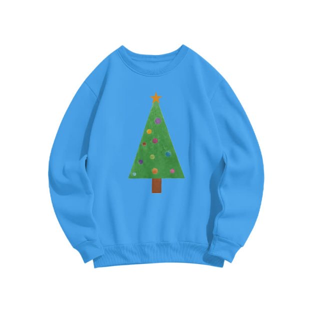 Casual Christmas Tree Round Neck Graphic Print Sweatshirt - Lake Blue - 3XL - image 1