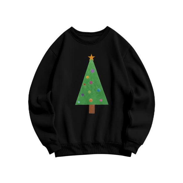 Casual Christmas Tree Graphic Round Neck Sweatshirt - Black - US16-18(2XL) - image 8