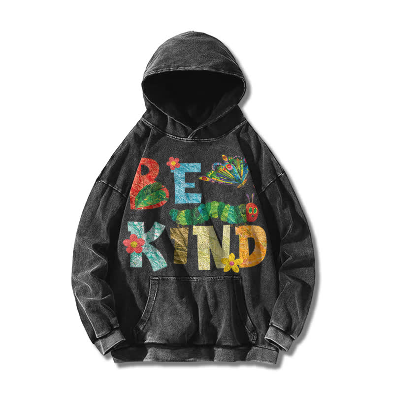 Casual Be Kind Graphic Print Acid Washed Hoodie - Black - US16-18(2XL) - image 2