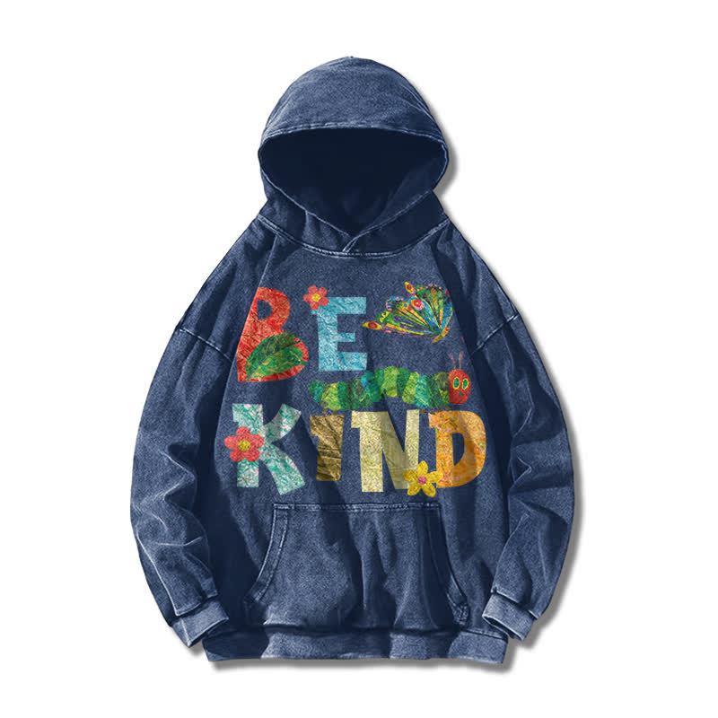Casual Be Kind Graphic Print Acid Washed Hoodie - Blue - US16-18(2XL) - image 1