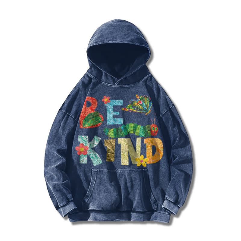 Casual Be Kind Graphic Print Acid Washed Hoodie - Blue - US16-18(2XL) - image 1