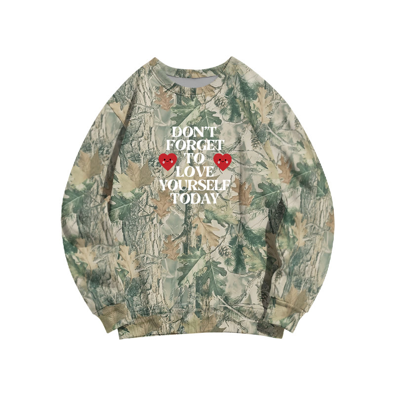 Camo Love Yourself Today Heart Graphic Round Neck Sweatshirt - Green Camo - 3XL - image 2