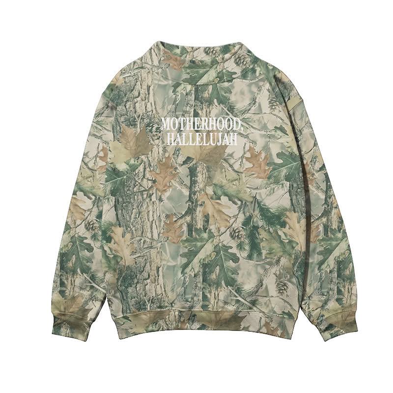 Vintage Camo MOTHERHOOD HALLELUJAH Print Mock Neck Sweatshirt - image 5