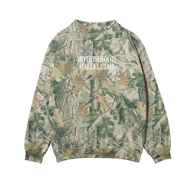 Vintage Camo MOTHERHOOD HALLELUJAH Print Mock Neck Sweatshirt - image 5