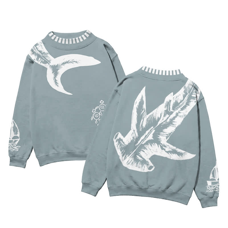 Vintage Ocean Shark Bleach Print Mock Neck Sweatshirt - Light Blue - 3XL - image 1