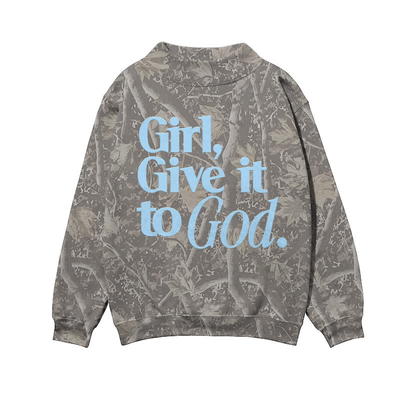 Casual Camo Girl Give It to God Mock Neck Print Sweatshirt - Olive Green - 3XL - image 2