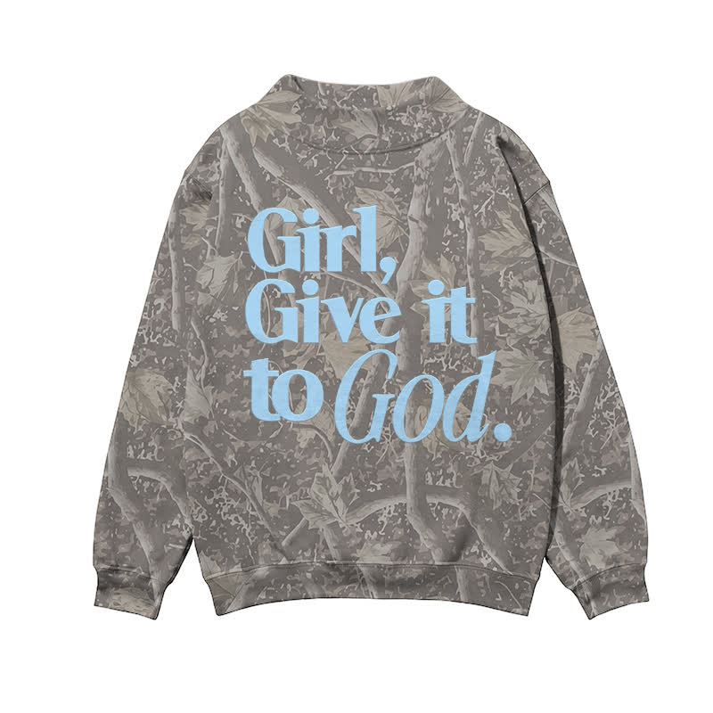 Casual Camo Girl Give It to God Mock Neck Print Sweatshirt - Olive Green - 3XL - image 2