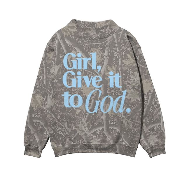 Casual Camo Girl Give It to God Mock Neck Print Sweatshirt - Olive Green - 3XL - image 2