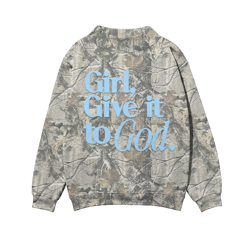 Casual Camo Girl Give It to God Mock Neck Print Sweatshirt - Khaki - 3XL - image 1