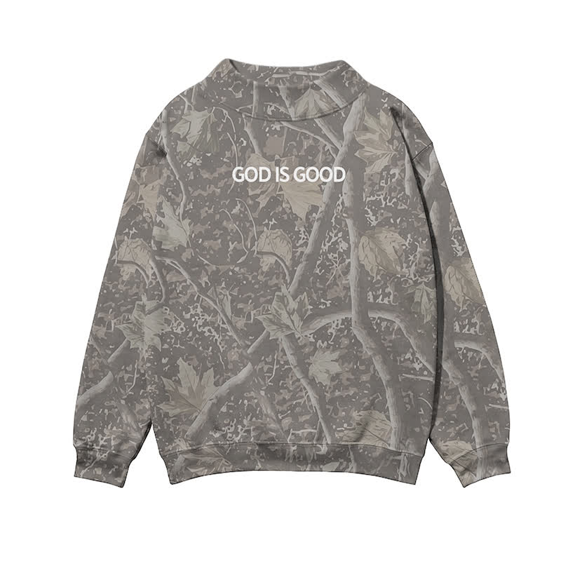 GOD IS GOOD Camo Mock Neck Sweatshirt - Olive Green - 3XL - image 1