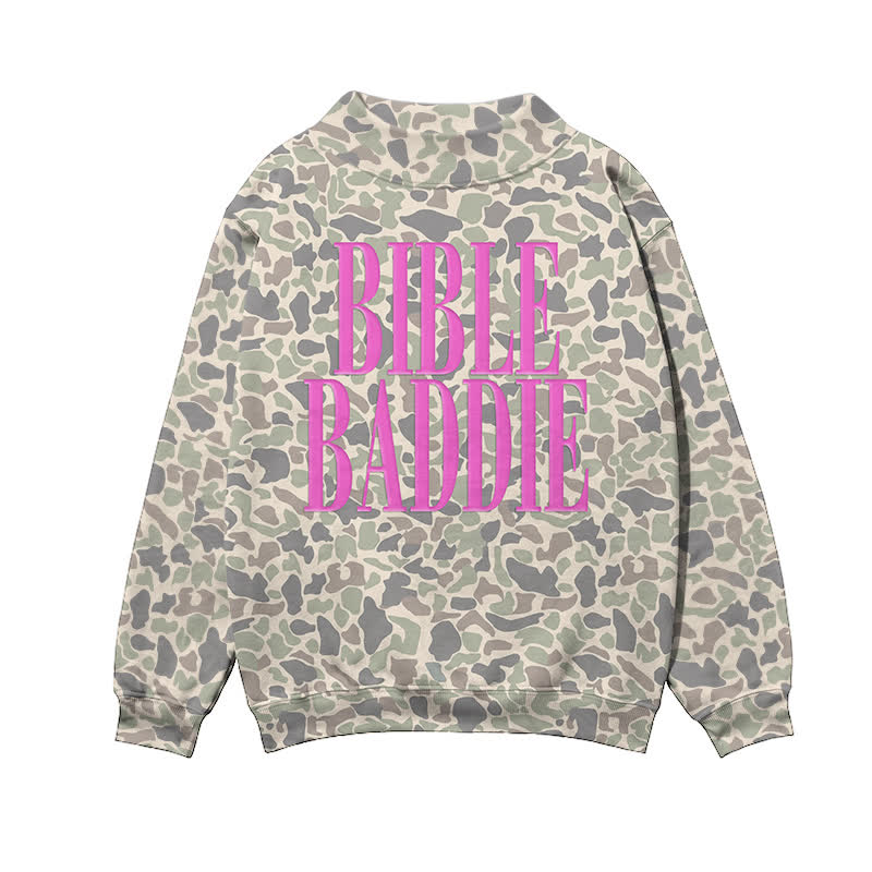 BIBLE BADDIE Camo Mock Neck Sweatshirt - Apricot - 3XL - image 2