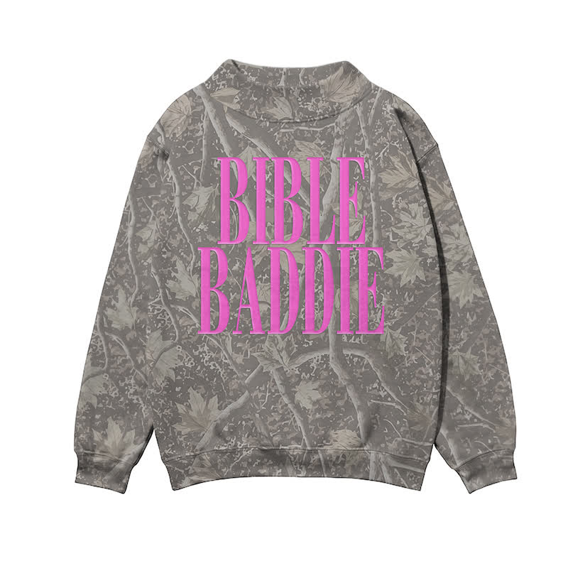 BIBLE BADDIE Camo Mock Neck Sweatshirt - Olive Green - 3XL - image 1