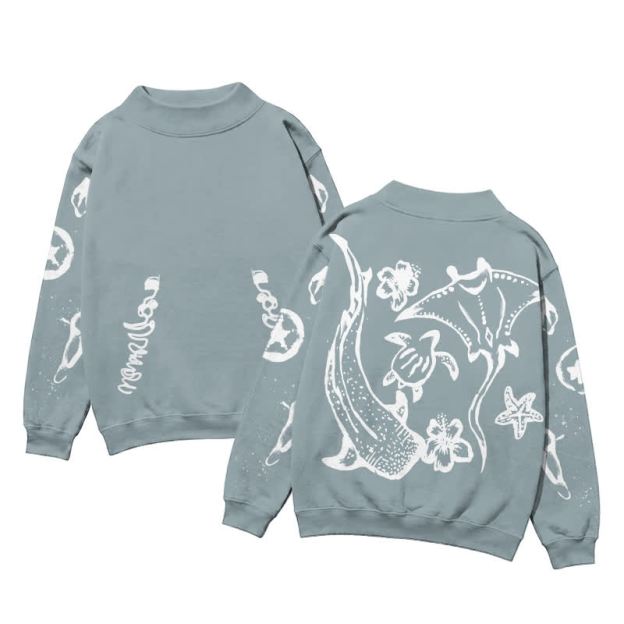 Coastal Sketch Back Bleach Print Mock Neck Sweatshirt - Light Blue - 3XL - image 2
