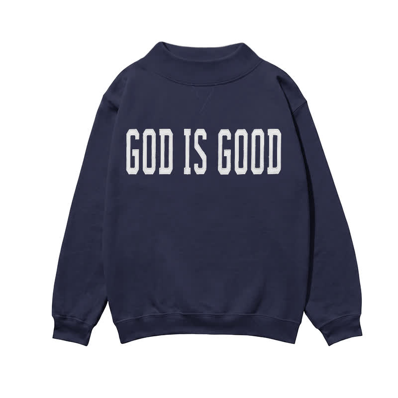 Streetwear GOD IS GOOD Print Mock Neck Sweatshirt - Royal Blue - 3XL - image 1