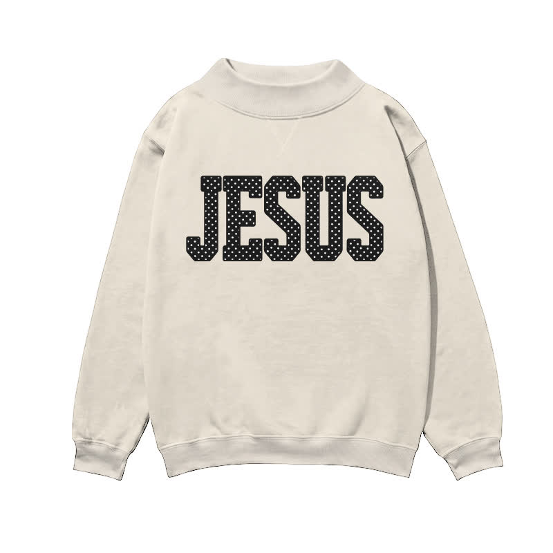 Streetwear Jesus Graphic Mock Neck Sweatshirt - Apricot - 3XL - image 1