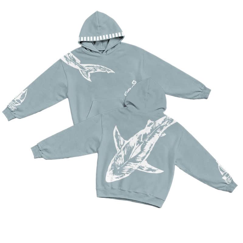 Great White Shark Bleach Print Long Sleeve Casual Hoodie - Light Blue - US32-34(5XL) - image 1