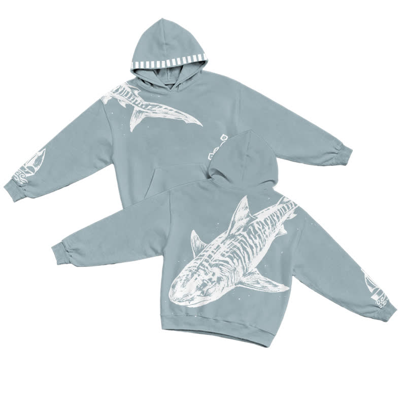 Tiger Shark Bleach Print Long Sleeve Casual Hoodie - Light Blue - US32-34(5XL) - image 1