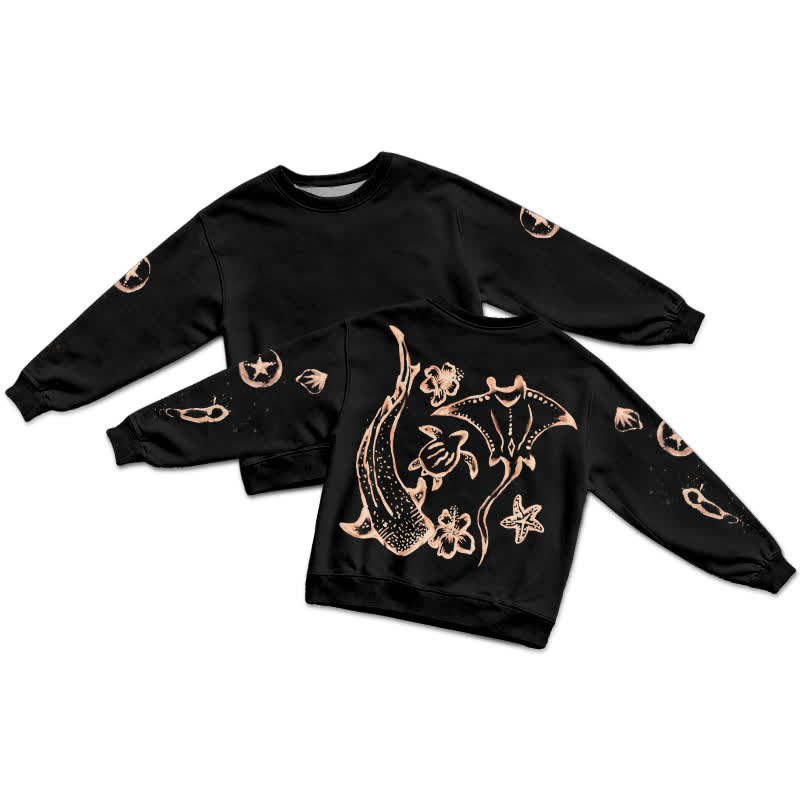  Coastal Sketch Graphic Bleach Graphic Print Casual Sweatshirt - Black - 3XL - image 1