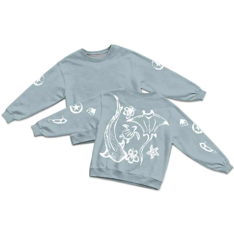  Coastal Sketch Graphic Bleach Graphic Print Casual Sweatshirt - Light Blue - 3XL - image 2