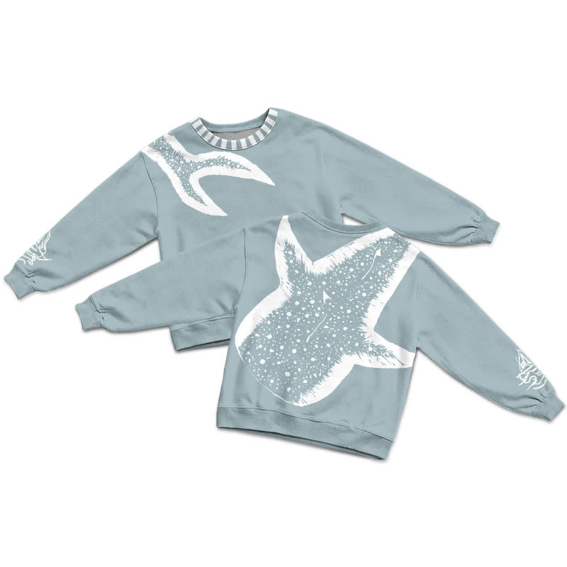 Streetwear Vintage Ocean Inspired Graphic Bleach Print Casual Sweatshirt - Light Blue - 3XL - image 1