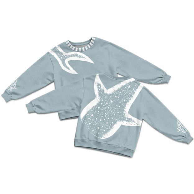 Streetwear Vintage Ocean Inspired Graphic Bleach Print Casual Sweatshirt - Light Blue - 3XL - image 1