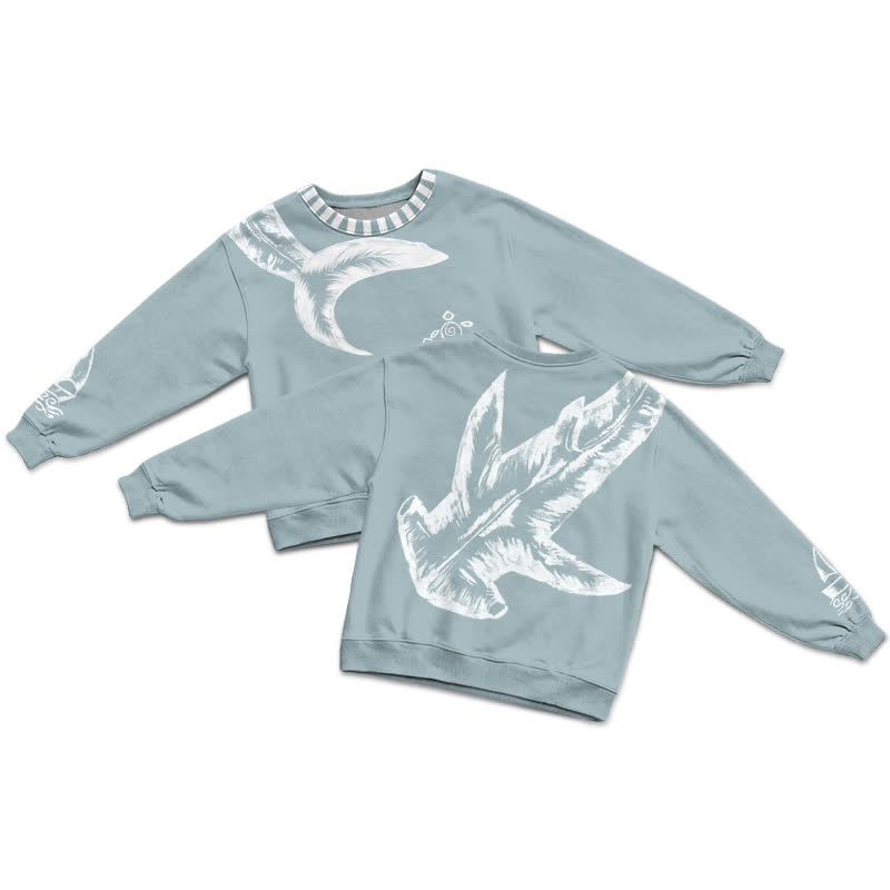 Vintage Ocean Shark Graphic Bleach Print Casual Sweatshirt - Light Blue - 3XL - image 1