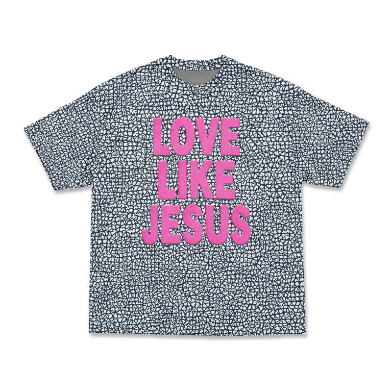 Streetwear Love Like Jesus Round Neck Print T-Shirt - Grey - 3XL - image 1