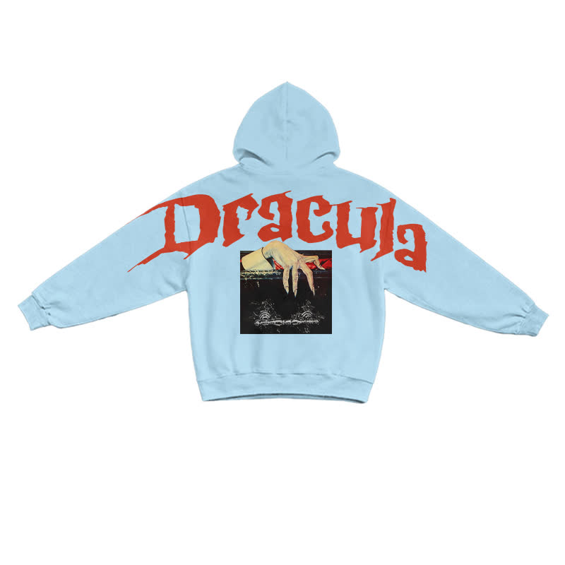 Grunge Dracula Hand Illustration Pullover Hoodie - Blue - US16-18(2XL) - image 2