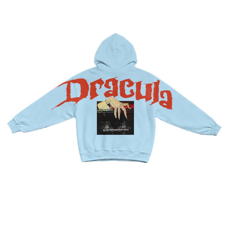 Grunge Dracula Hand Illustration Pullover Hoodie - Blue - US16-18(2XL) - image 2