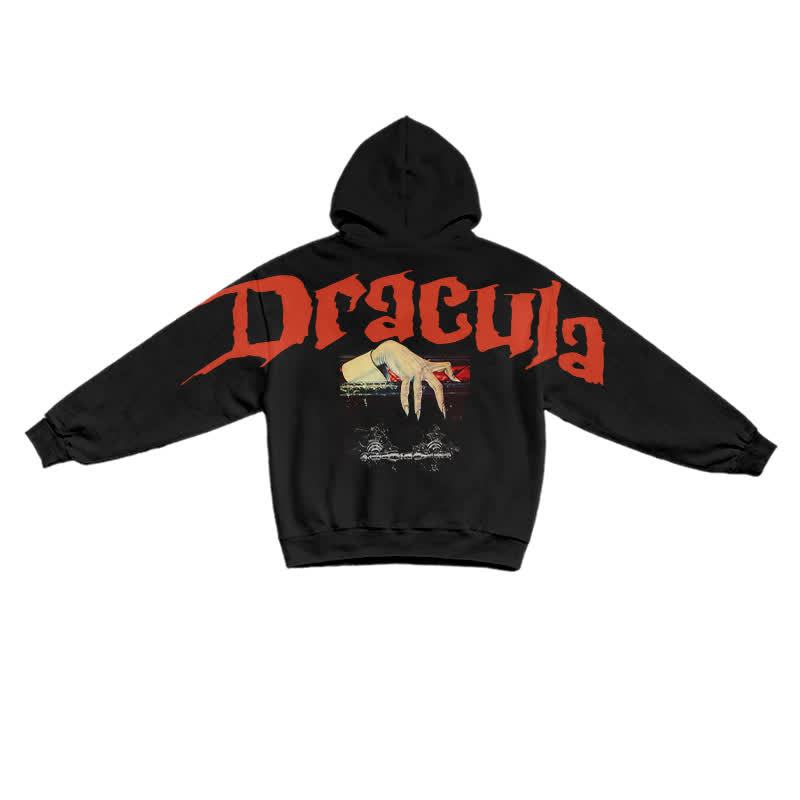 Grunge Dracula Hand Illustration Pullover Hoodie - Black - US16-18(2XL) - image 1