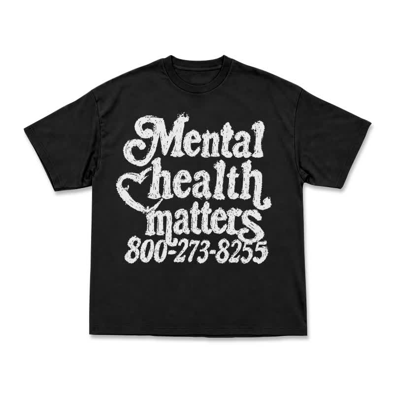 Streetwear Mental Health Matters Distressed Round Neck Bleach Print T-Shirt - Black - 3XL - image 2