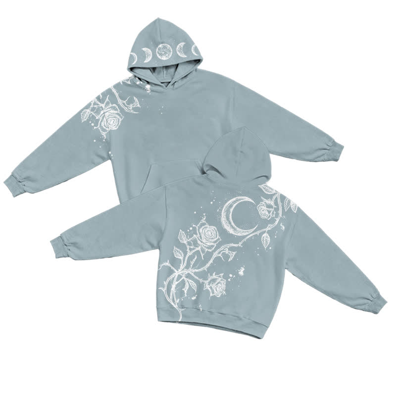 Gothic Moon and Rose Long Sleeve Bleach Print Casual Hoodie - Light Blue - US32-34(5XL) - image 1