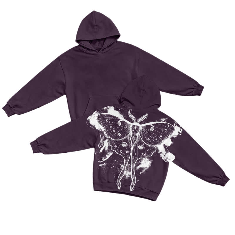 Dark Aesthetic Moth Bleach Print Long Sleeve Casual Hoodie - Purple - US32-34(5XL) - image 1