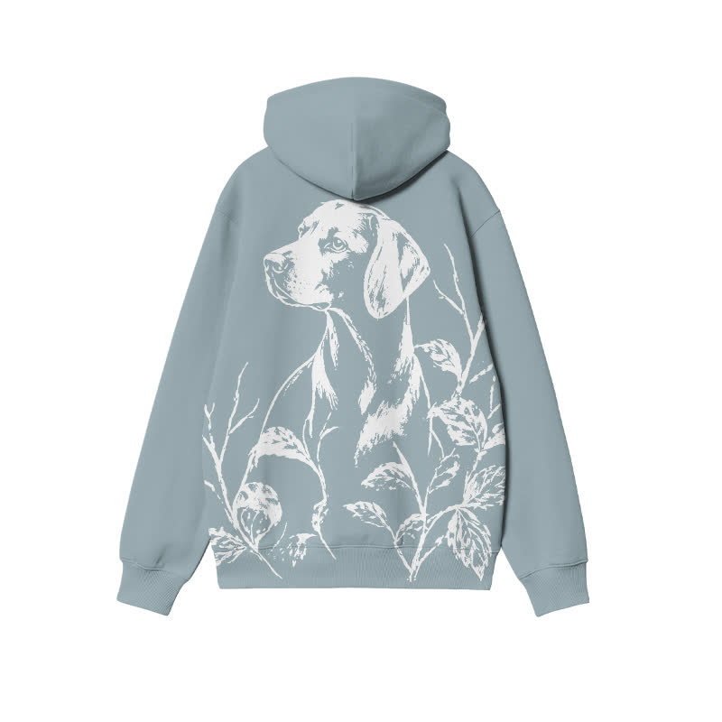 Streetwear Botanical Dog Back Print Long Sleeve Casual Hoodie - Light Blue - US32-34(5XL) - image 2